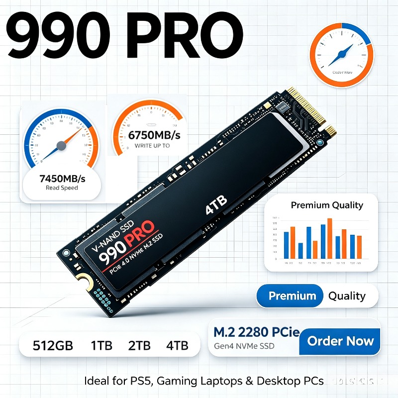 Pcie 4.0 4Tb 2280 Ssd 7450Mbps - 990 PRO Orijinal SSD – 512GB/1TB/2TB/4TB,
